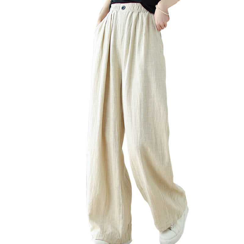 Pantalones de algodón y lino con cintura elástica y bolsillos para mujer con diseño de botones Buddha Stones Commute - image 17