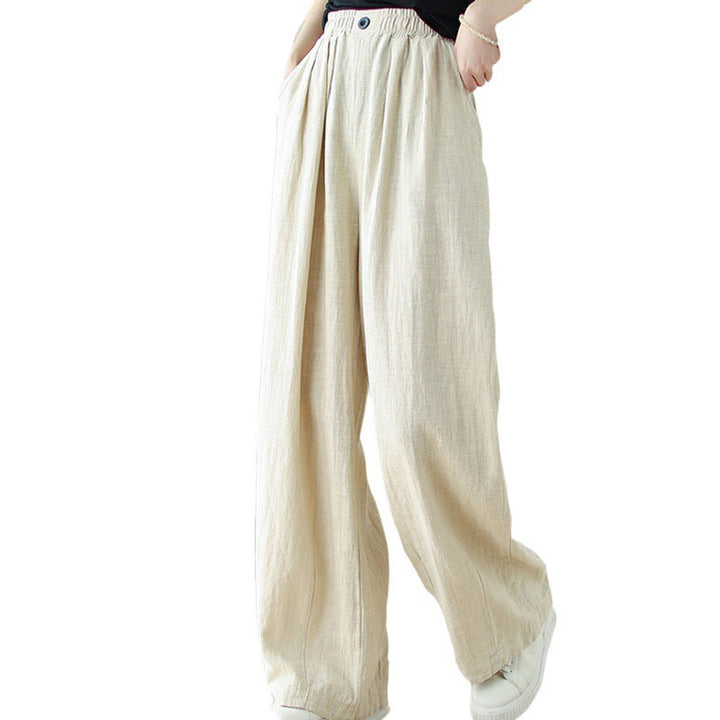 Pantalones de algodón y lino con cintura elástica y bolsillos para mujer con diseño de botones Buddha Stones Commute - image 17