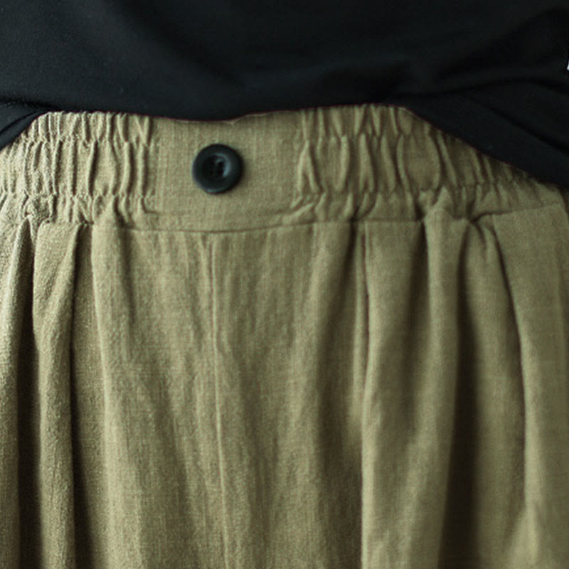 Pantalones de algodón y lino con cintura elástica y bolsillos para mujer con diseño de botones Buddha Stones Commute - image 8