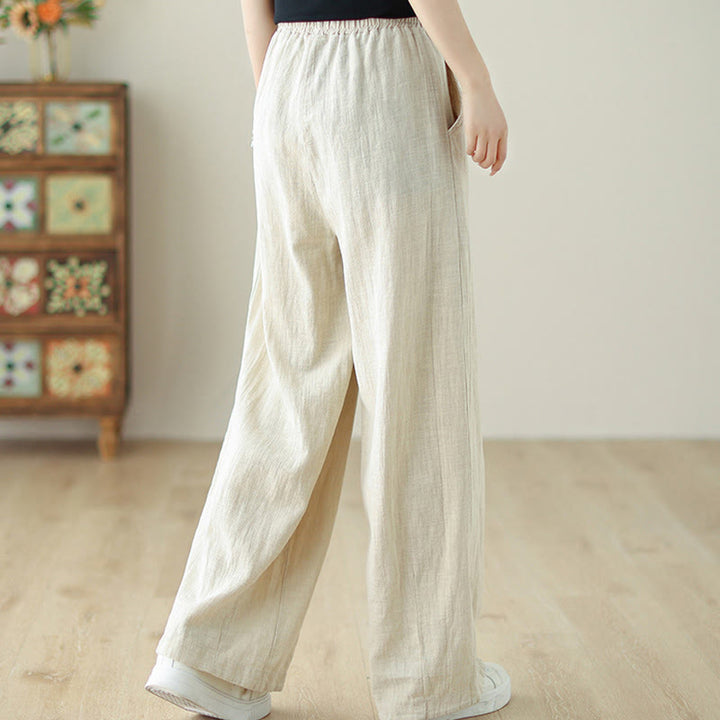 Pantalones de algodón y lino con cintura elástica y bolsillos para mujer con diseño de botones Buddha Stones Commute - image 13