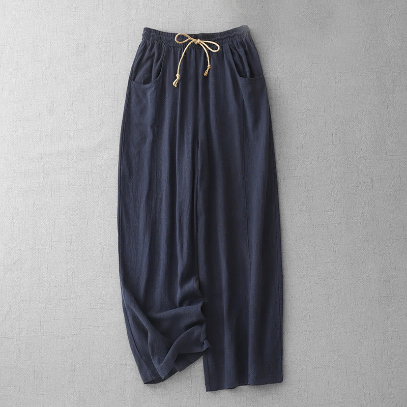 Pantalones casuales de algodón con diseño sencillo y bolsillos para mujer, con diseño de Buddha Stones , en color puro y cordón ajustable. - Azul medianoche - US8-10，UK/AU12-14，EU40-42 (2XL) - image 1
