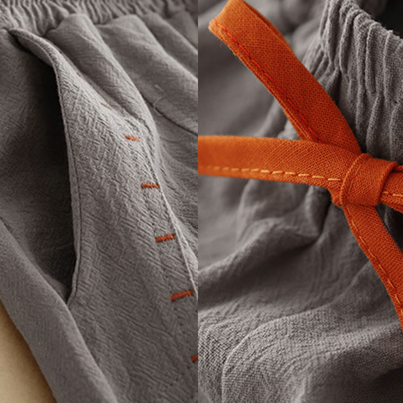 Pantalones de mujer de algodón y lino con diseño casual de Buddha Stones, aberturas laterales, pernera ancha, largo 7-8, con bolsillos. - image 13