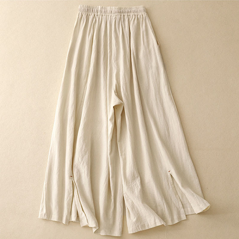 Pantalones casuales de algodón con aberturas laterales y pernera ancha para mujer, largos 7-8, con bolsillos , de Buddha Stones - image 4
