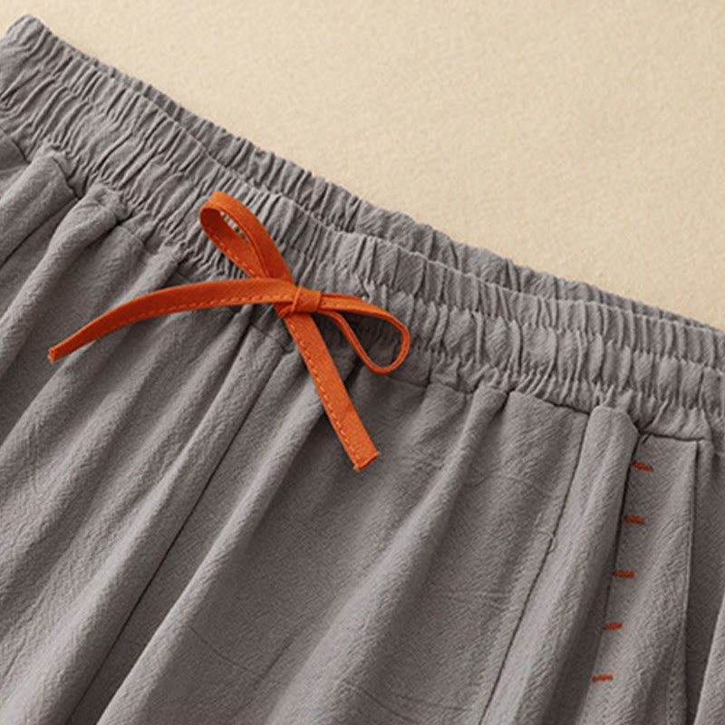 Pantalones de mujer de algodón y lino con diseño casual de Buddha Stones, aberturas laterales, pernera ancha, largo 7-8, con bolsillos. - image 11