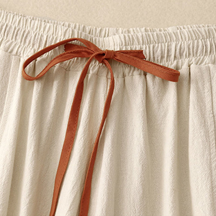 Pantalones de mujer de algodón y lino con diseño casual de Buddha Stones, aberturas laterales, pernera ancha, largo 7-8, con bolsillos. - image 5