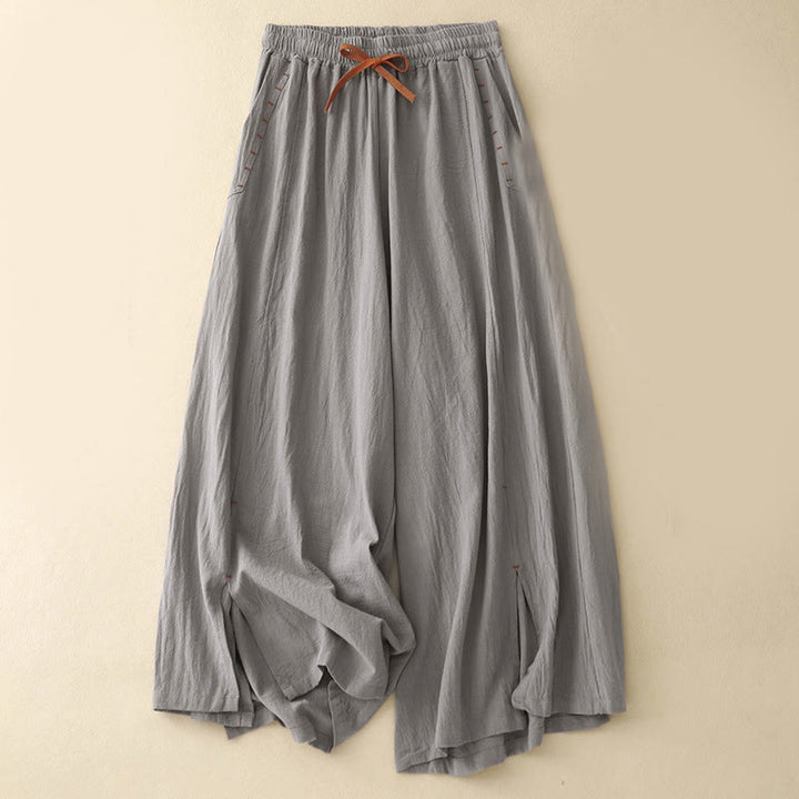 Pantalones de mujer de algodón y lino con diseño casual de Buddha Stones, aberturas laterales, pernera ancha, largo 7-8, con bolsillos. - Gris oscuro - US8-10，UK/AU12-14，EU40-42 (2XL) - image 10