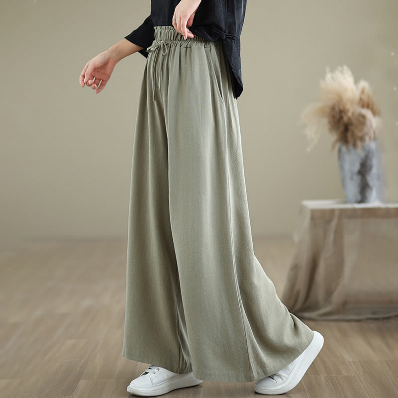 Pantalones de lino y algodón con pernera ancha y bolsillos para mujer, diseño sencillo con cordones y estampado Buddha Stones Commute - image 2