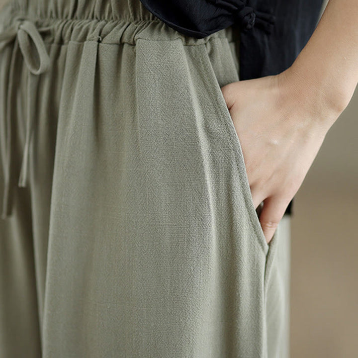 Pantalones de lino y algodón con pernera ancha y bolsillos para mujer, diseño sencillo con cordones y estampado Buddha Stones Commute - image 6