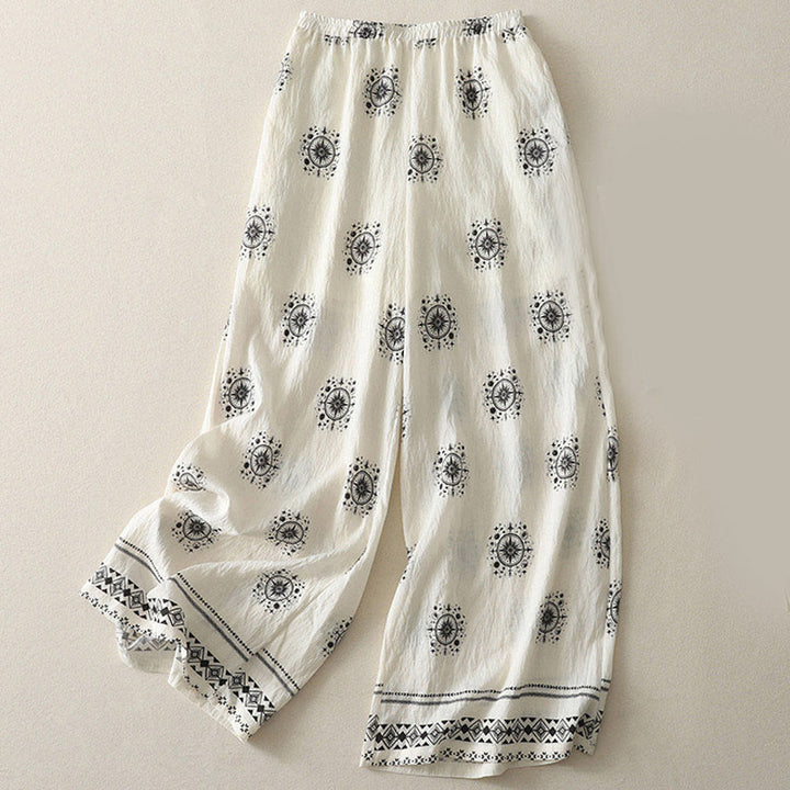 Pantalones anchos de algodón para mujer con estampado bohemio de Buddha Stones y patrón celestial con bolsillos - Blanco - US8-10，UK/AU12-14，EU40-42 (2XL) - image 4