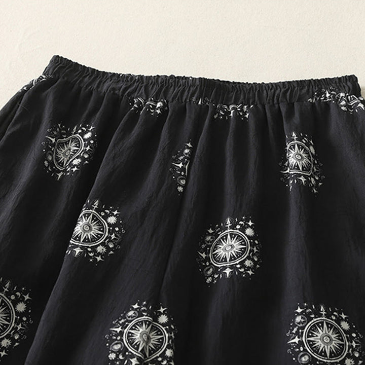 Pantalones anchos de algodón para mujer con estampado bohemio de Buddha Stones y patrón celestial con bolsillos - image 1