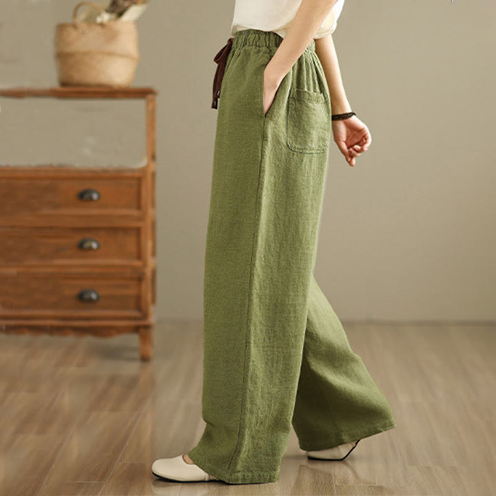 Pantalones estilo harén de algodón con cordón y bolsillos para mujer, estilo retro, de color liso, con estampado Buddha Stones Commute - image 4