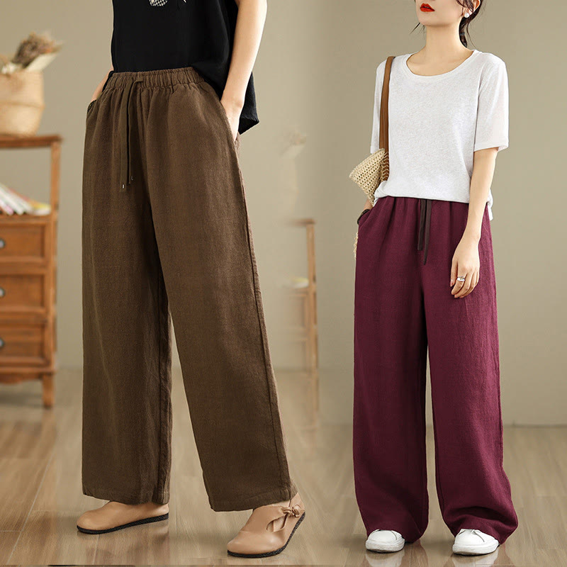 Pantalones estilo harén de algodón con cordón y bolsillos para mujer, estilo retro, de color liso, con estampado Buddha Stones Commute - image 24