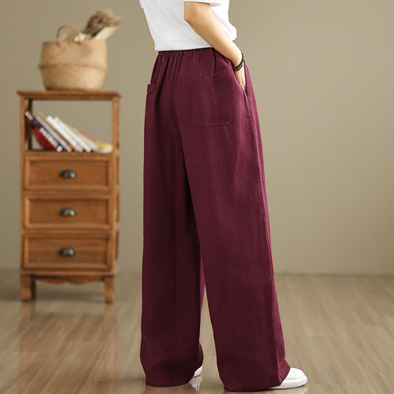 Pantalones estilo harén de algodón con cordón y bolsillos para mujer, estilo retro, de color liso, con estampado Buddha Stones Commute - image 20
