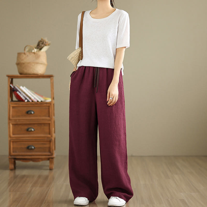 Pantalones estilo harén de algodón con cordón y bolsillos para mujer, estilo retro, de color liso, con estampado Buddha Stones Commute - image 23