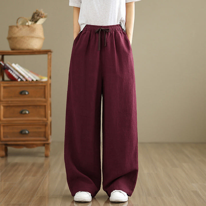 Pantalones estilo harén de algodón con cordón y bolsillos para mujer, estilo retro, de color liso, con estampado Buddha Stones Commute - image 19