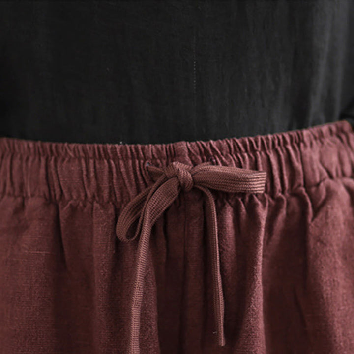 Pantalones estilo harén de algodón con cordón y bolsillos para mujer, estilo retro, de color liso, con estampado Buddha Stones Commute - image 11