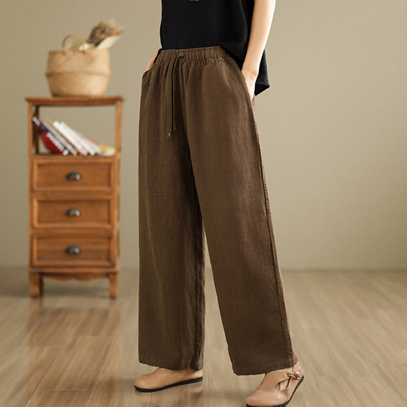 Pantalones estilo harén de algodón con cordón y bolsillos para mujer, estilo retro, de color liso, con estampado Buddha Stones Commute - image 15