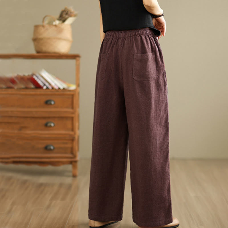 Pantalones estilo harén de algodón con cordón y bolsillos para mujer, estilo retro, de color liso, con estampado Buddha Stones Commute - image 8