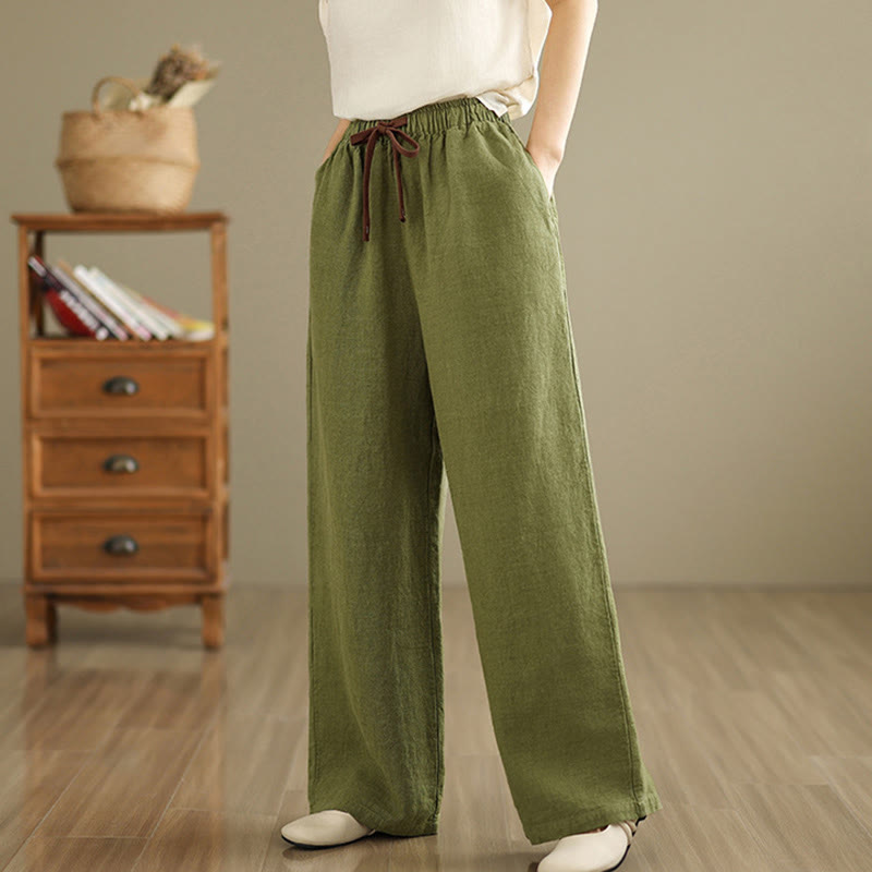 Pantalones estilo harén de algodón con cordón y bolsillos para mujer, estilo retro, de color liso, con estampado Buddha Stones Commute - image 3
