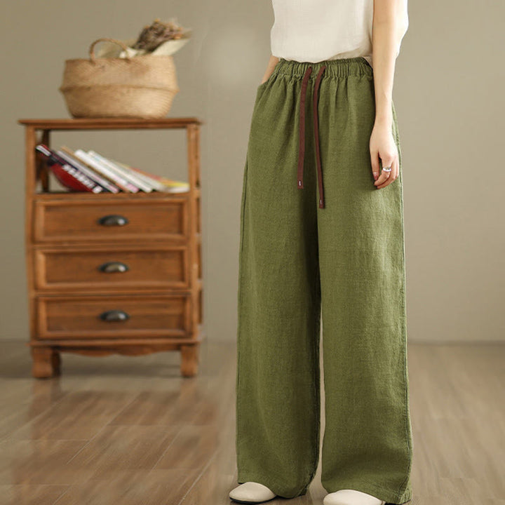 Pantalones estilo harén de algodón con cordón y bolsillos para mujer, estilo retro, de color liso, con estampado Buddha Stones Commute - image 2