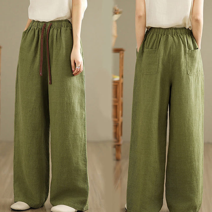 Pantalones estilo harén de algodón con cordón y bolsillos para mujer, estilo retro, de color liso, con estampado Buddha Stones Commute - image 5