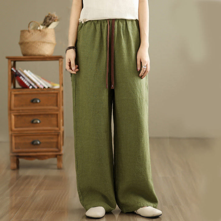 Pantalones estilo harén de algodón con cordón y bolsillos para mujer, estilo retro, de color liso, con estampado Buddha Stones Commute - image 1