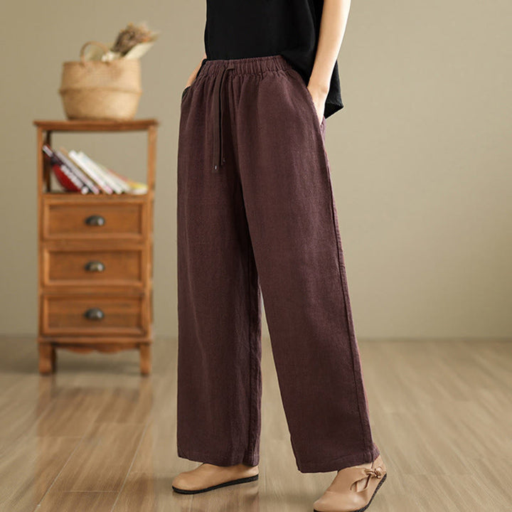 Pantalones estilo harén de algodón con cordón y bolsillos para mujer, estilo retro, de color liso, con estampado Buddha Stones Commute - image 7
