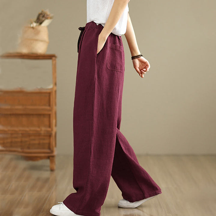 Pantalones estilo harén de algodón con cordón y bolsillos para mujer, estilo retro, de color liso, con estampado Buddha Stones Commute - image 21