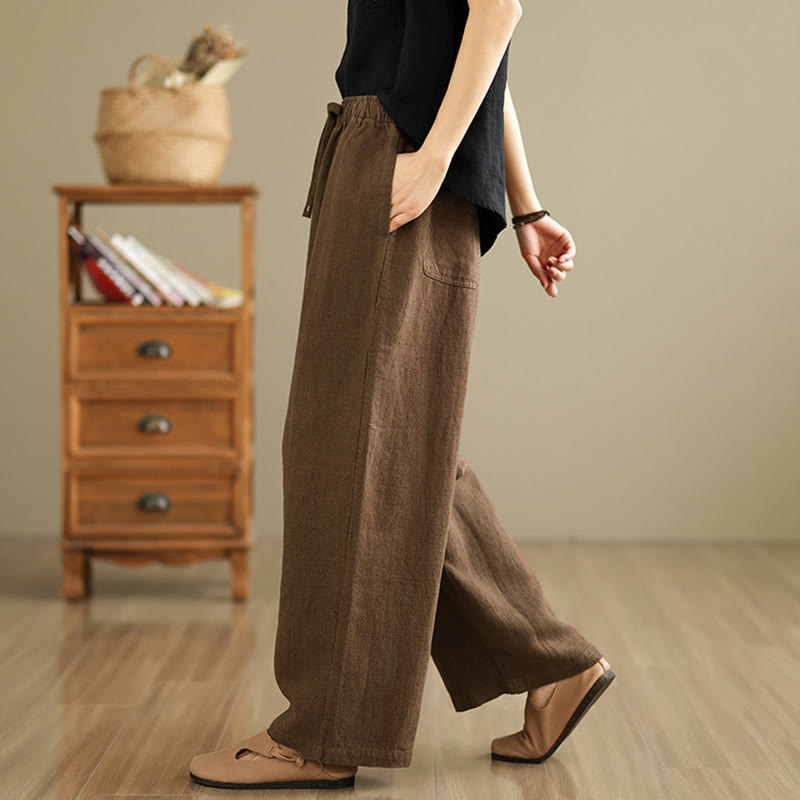 Pantalones estilo harén de algodón con cordón y bolsillos para mujer, estilo retro, de color liso, con estampado Buddha Stones Commute - image 17