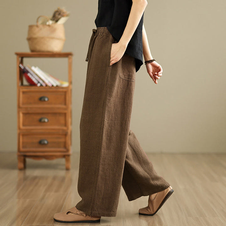 Pantalones estilo harén de algodón con cordón y bolsillos para mujer, estilo retro, de color liso, con estampado Buddha Stones Commute - image 17