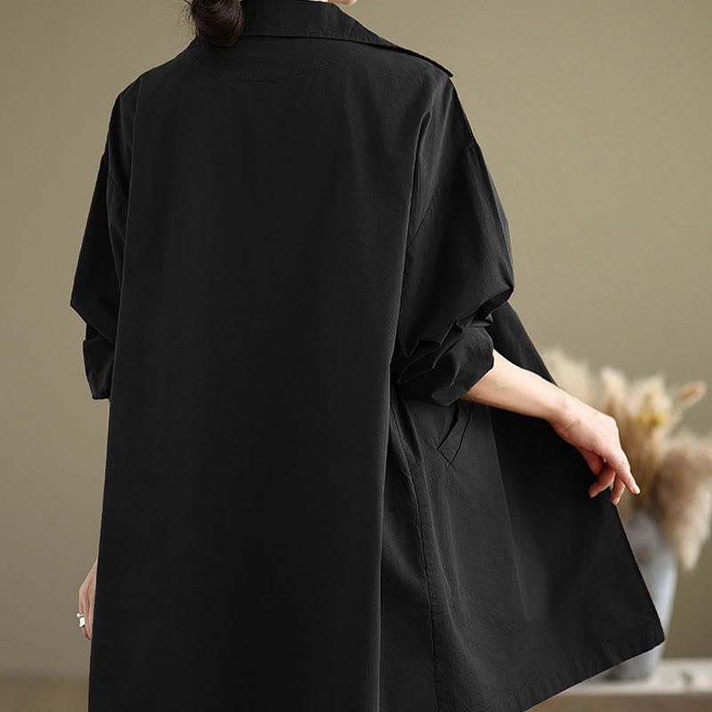 Chaqueta de lino y algodón de manga larga para mujer con diseño de botones lisos y bolsillos de Buddha Stones Spring - image 15