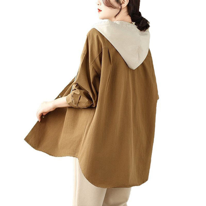 Chaqueta de lino y algodón con bolsillos para mujer con capucha y cordón ajustable Buddha Stones Casual Commute - image 16