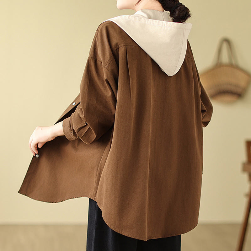 Chaqueta de lino y algodón con bolsillos para mujer con capucha y cordón ajustable Buddha Stones Casual Commute - image 3