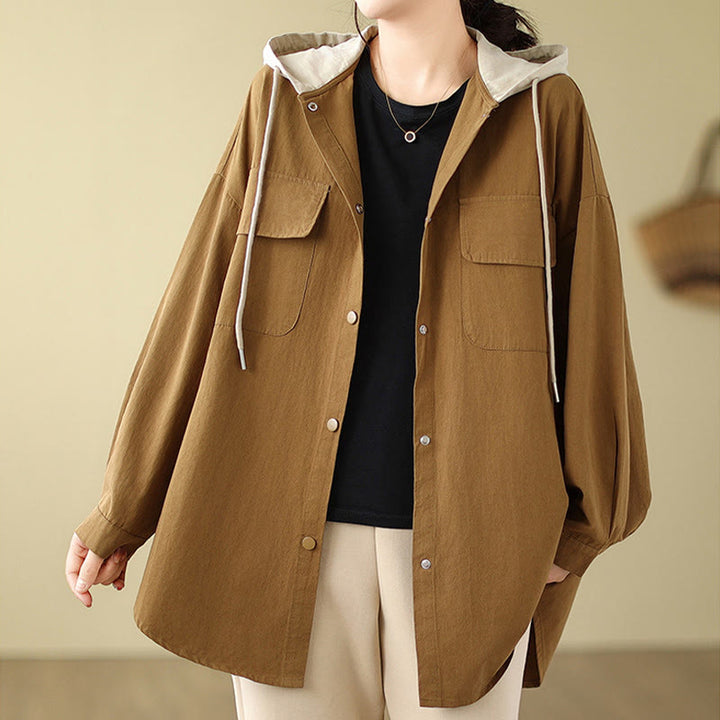 Chaqueta de lino y algodón con bolsillos para mujer con capucha y cordón ajustable Buddha Stones Casual Commute - image 10