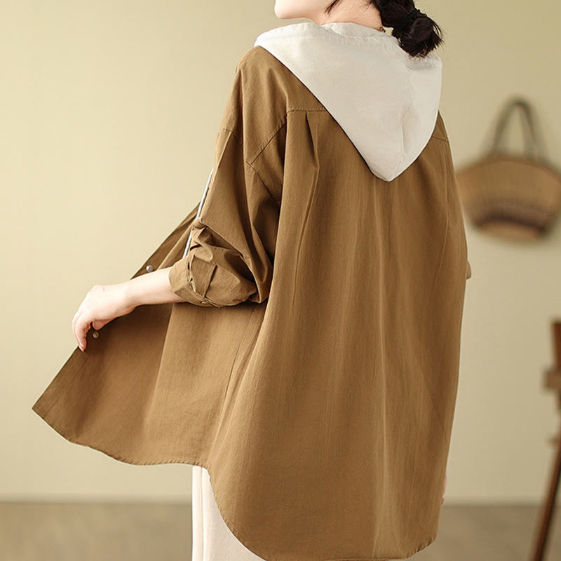 Chaqueta de lino y algodón con bolsillos para mujer con capucha y cordón ajustable Buddha Stones Casual Commute - image 8