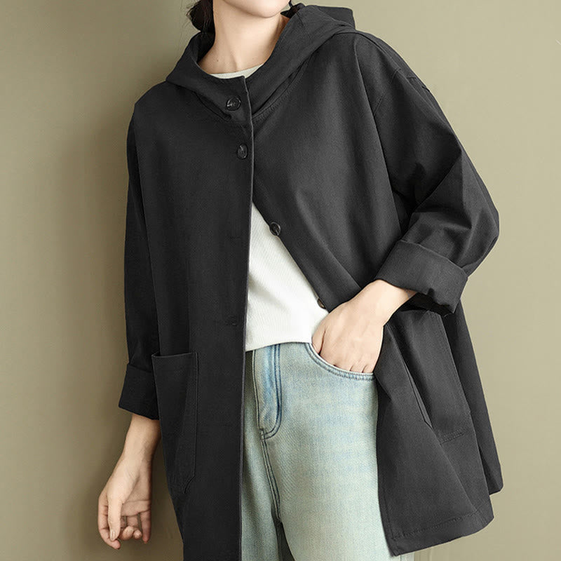 Chaqueta de lino y algodón con capucha vintage de otoño con estampado de Buddha Stones y bolsillos delanteros para mujer - image 18