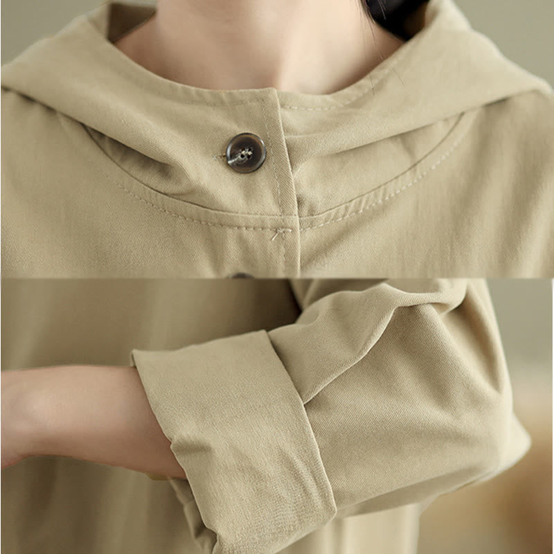 Chaqueta de lino y algodón con capucha vintage de otoño con estampado de Buddha Stones y bolsillos delanteros para mujer - image 13