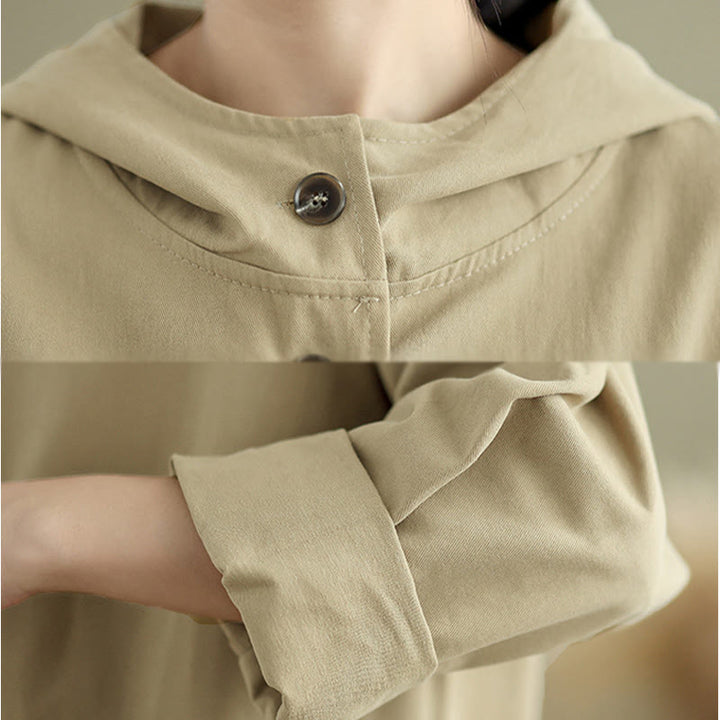 Chaqueta de lino y algodón con capucha vintage de otoño con estampado de Buddha Stones y bolsillos delanteros para mujer - image 13