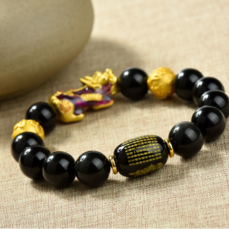 Pulsera de la riqueza con cuentas de obsidiana arcoíris de cobre Pixiu y Buddha Stones Feng Shui - image 11
