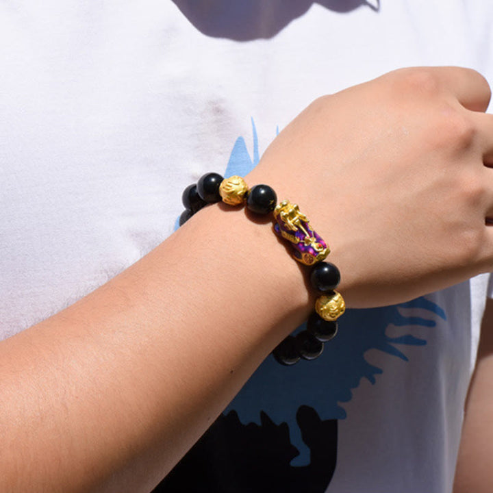 Pulsera de la riqueza con cuentas de obsidiana arcoíris de cobre Pixiu y Buddha Stones Feng Shui - image 12