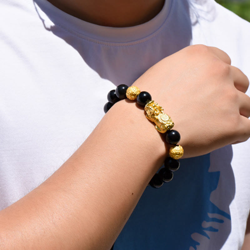 Pulsera de la riqueza con cuentas de obsidiana arcoíris de cobre Pixiu y Buddha Stones Feng Shui - image 21