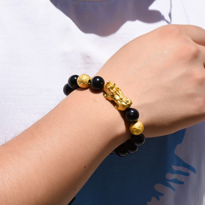 Pulsera de la riqueza con cuentas de obsidiana arcoíris de cobre Pixiu y Buddha Stones Feng Shui - image 25