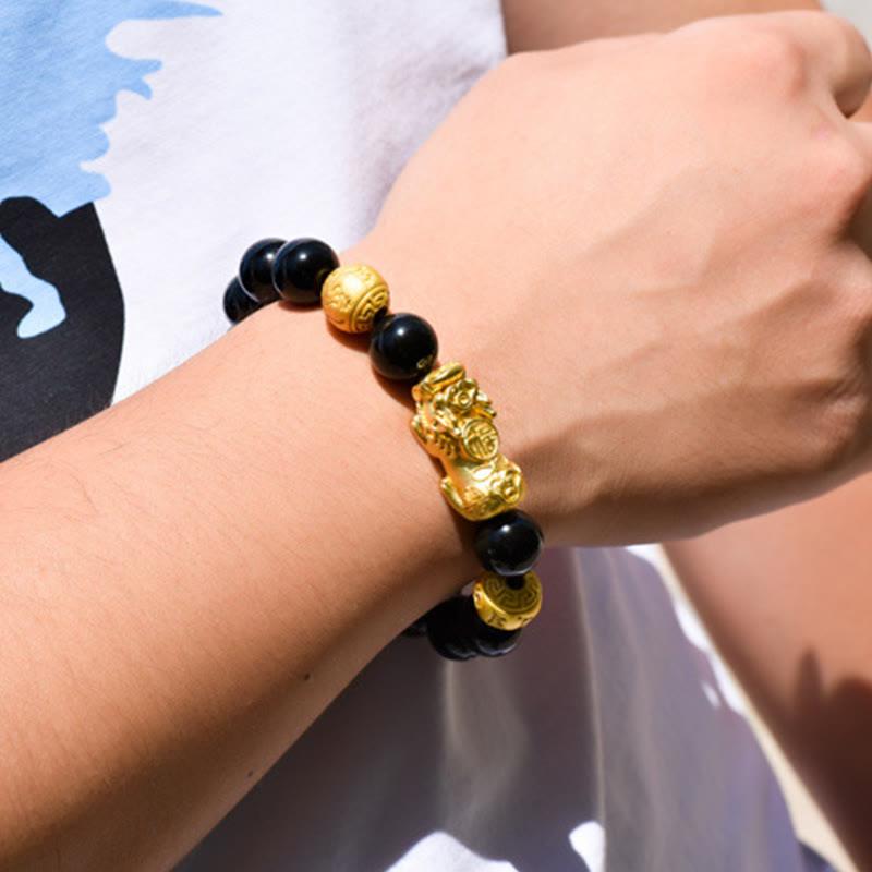 Pulsera de la riqueza con cuentas de obsidiana arcoíris de cobre Pixiu y Buddha Stones Feng Shui - image 28