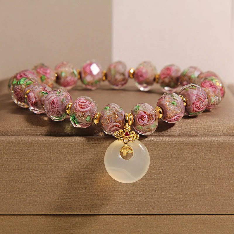 Pulsera de la paz con cuentas de vidrio Liuli y Buddha Stones con hebilla de la paz - Cuentas de vidrio Liuli (circunferencia de la muñeca: 16 cm) - image 0