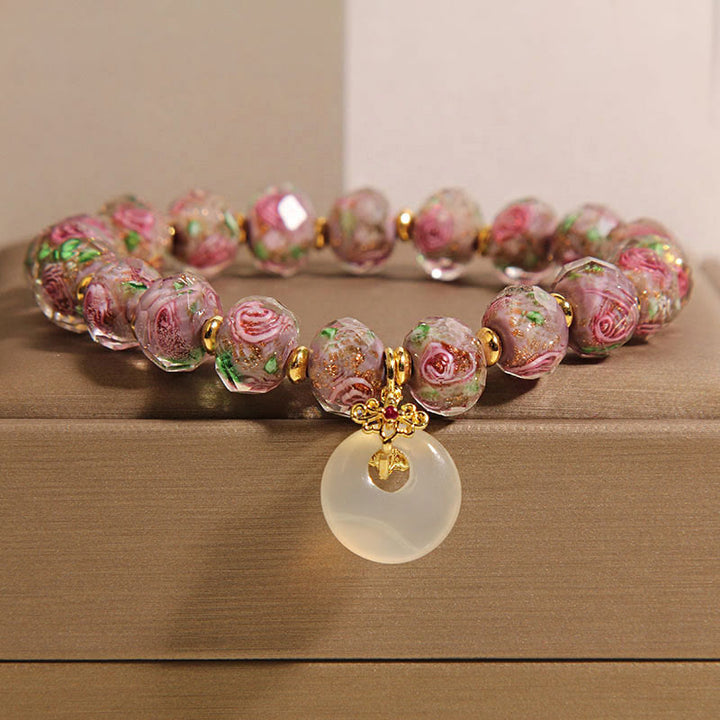 Pulsera de la paz con cuentas de vidrio Liuli y Buddha Stones con hebilla de la paz - Cuentas de vidrio Liuli (circunferencia de la muñeca: 16 cm) - image 0