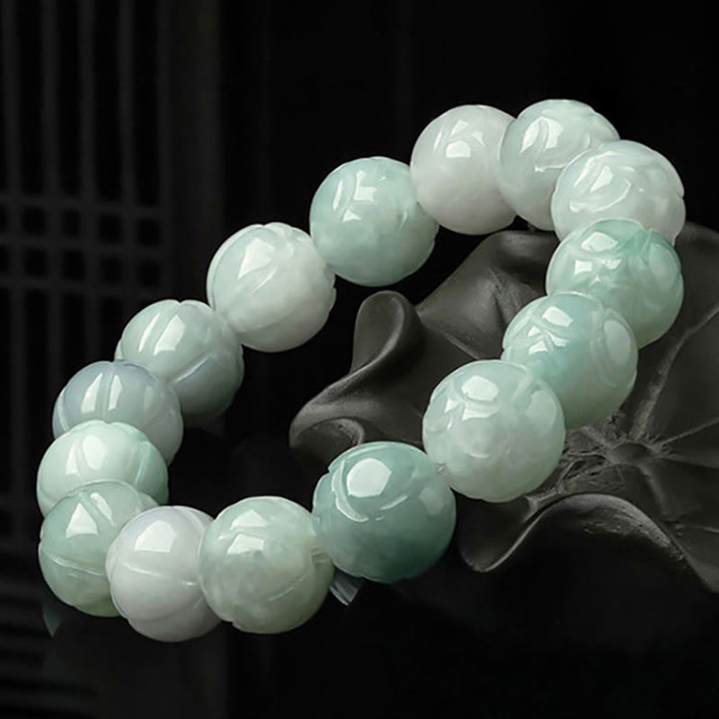 Pulsera de la prosperidad con talla de loto de jade natural y Buddha Stones - image 3