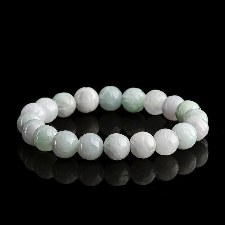 Pulsera de la prosperidad con talla de loto de jade natural y Buddha Stones - Jade-10 mm - image 7