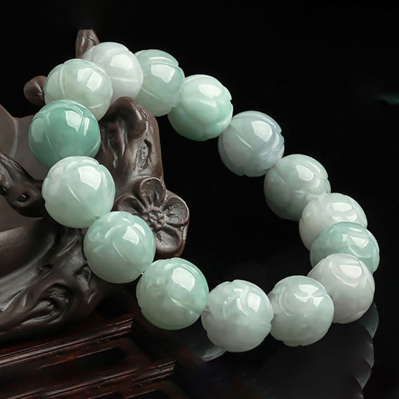 Pulsera de la prosperidad con talla de loto de jade natural y Buddha Stones - image 2
