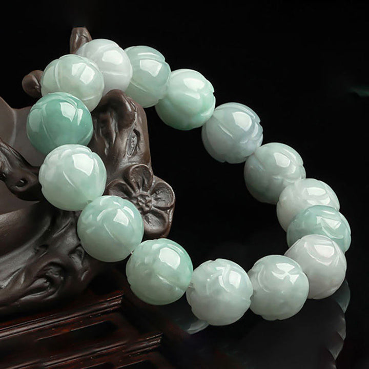 Pulsera de la prosperidad con talla de loto de jade natural y Buddha Stones - image 2