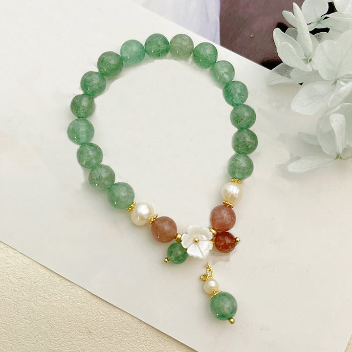 Pulsera relajante de concha de cuarzo fresa verde y flor de durazno con Buddha Stones - image 5